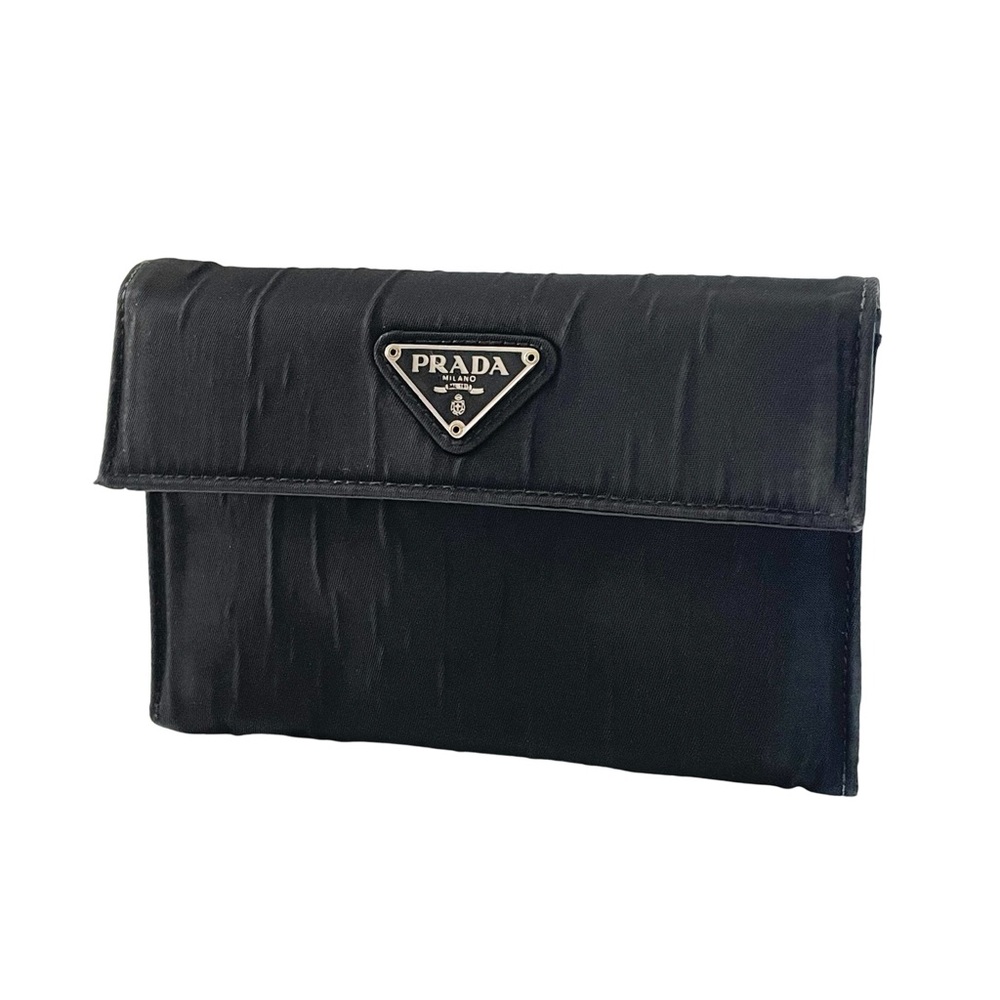 Prada black Tessuto nylon and saffiano leather trifold wallet vintage